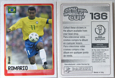 PANINI Soccer Sticker Card ROMARIO No. 136 BRASIL Road to World Cup 2002 RARE!