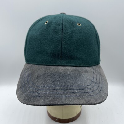 Blank Hat Adult Adjustable Strapback Green Wool Leather Brim
