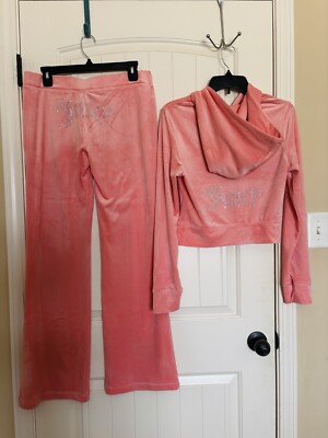 Size XL JUICY COUTURE Velour Tracksuit Bling Hoodie Pants Strawberry Ice  NWT