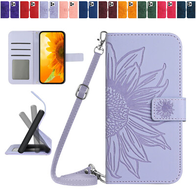For iPhone 17 16 Pro Max 16e 15 14 13 12 Embossed Leather Crossbody Wallet Case