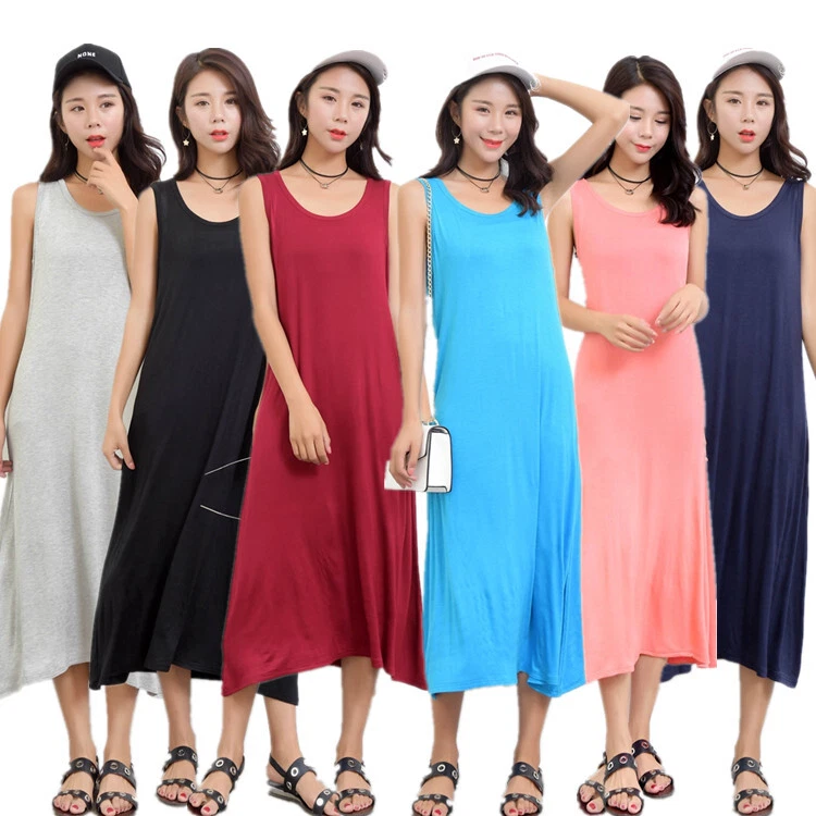 Vestido longo feminino de bambu básico cami camisola sob pijama - Imagem 3 de 4