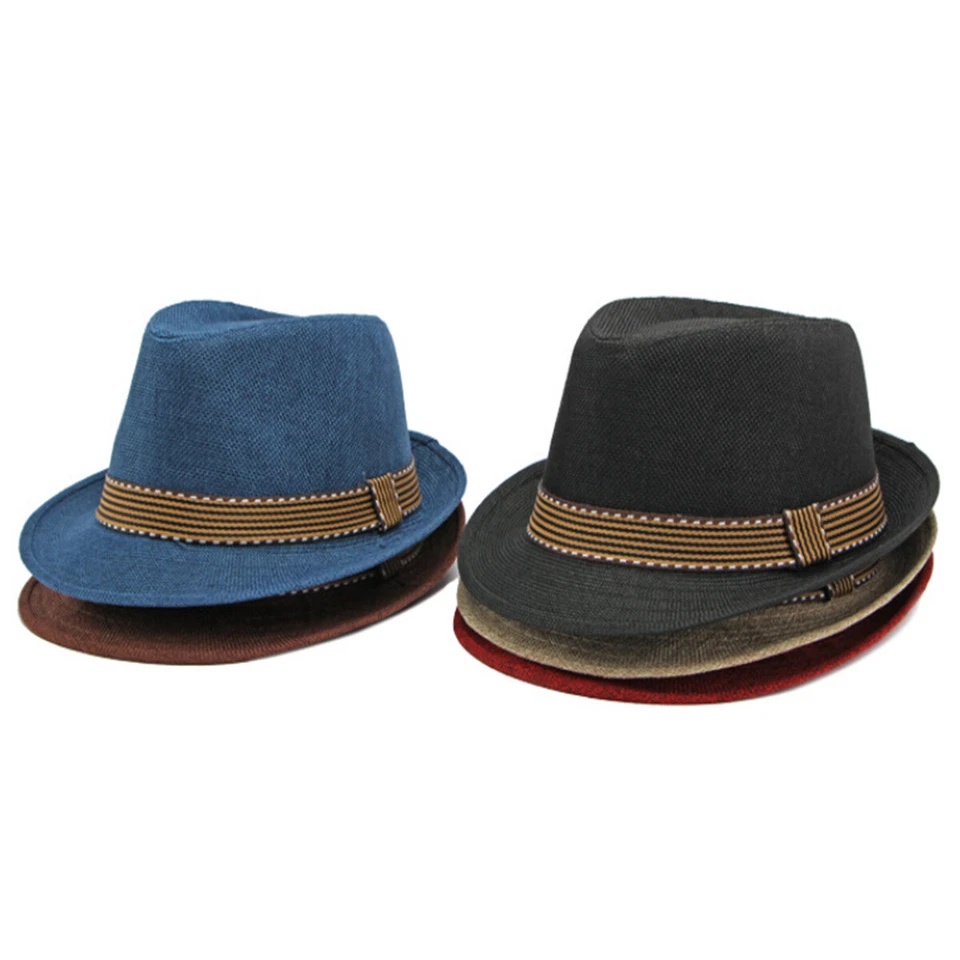 Clásico Sombrero Fedora para Hombres Mujeres Panamá Trilby Sombrero Ala Corta Verano Sol Sombrero Foto 3 de 4