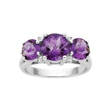 Round Cut Amethyst and White Topaz Three-Stone Ring