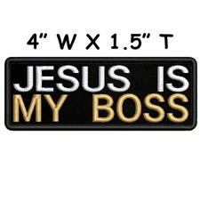 Jesus Is My Boss Patch Embroidered Iron-on/Sew-on Applique, Christian Faith Gift