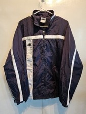 Vtg Adidas Full Zip 3 Stripe Windbreaker Jacket Coat Mens Medium Bue White