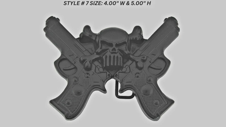 Calavera Cinturón Hebilla Pistolas Metal Negro Emblema Pirata Halloween Disfraz Nuevo Hombres Mujeres Foto 4 de 4