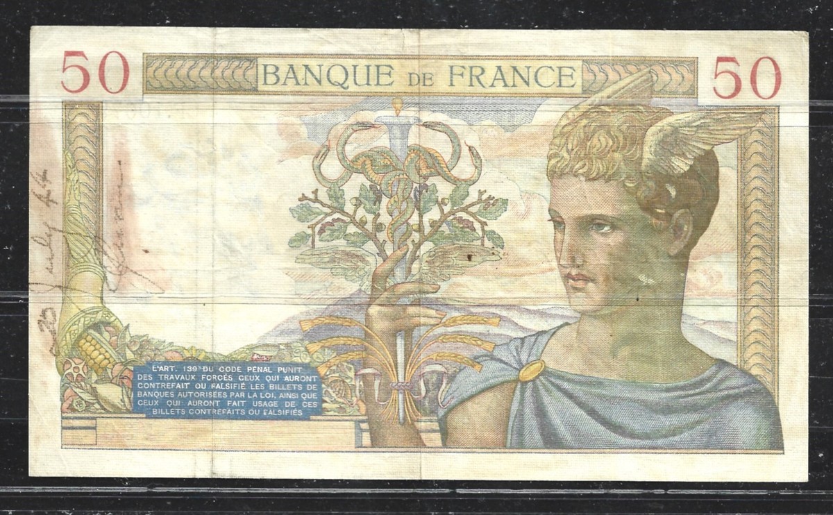 FRANCE $50 FRANCE P.85 (F/VF) FROM 1939 | eBay