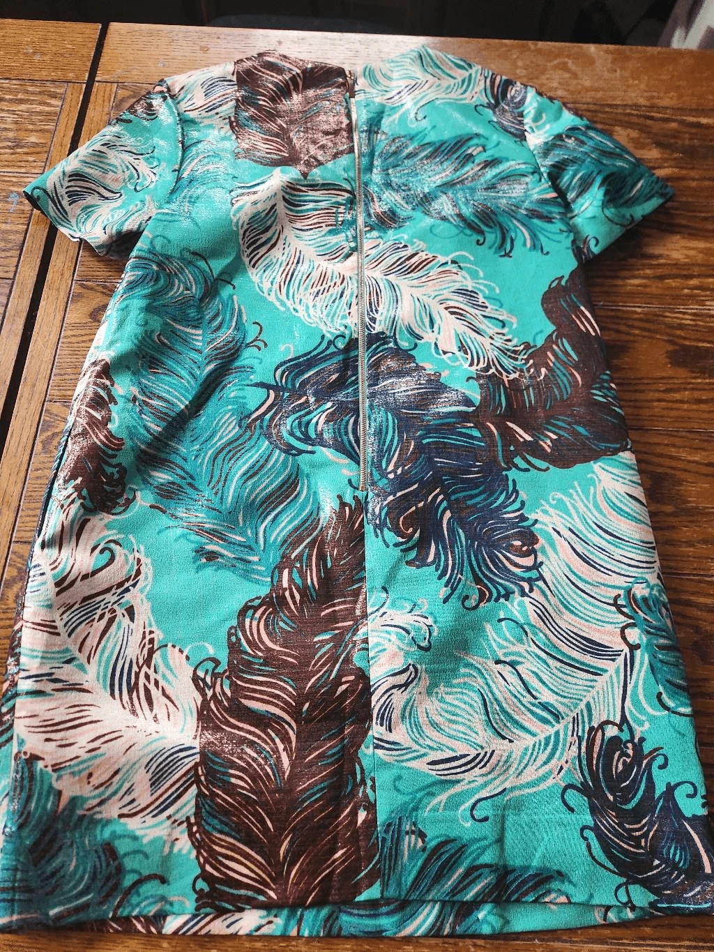 Abito metallico Kate Spade stampa scaffale pennacchi taglia 4