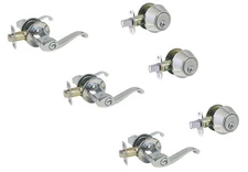 Set of 3 Entry Door Lock sets, Polished Chrome levers, All Locks Keyed Alike