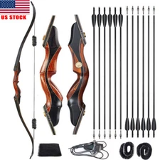 60" Archery Laminated Takedown Recurve Bow 30-50lbs Hunting Target Shooting Set