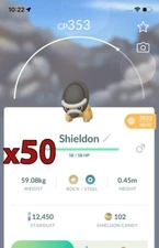 50x Shieldon Pokemon Bundle !! Good Chance of Lucky and Good IVs !! Go