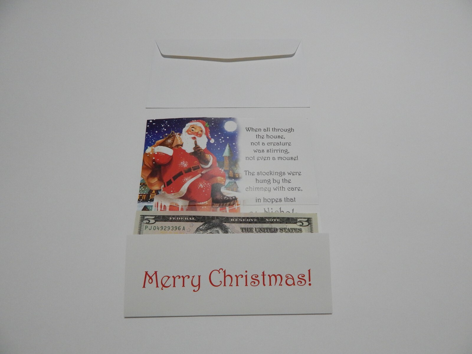 The Santa Claus 5 Dollar Bill real circulated U.S. currency Blue card