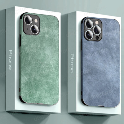Case For iPhone 16 15 14 Pro Max 13 12 11 Lambskin Leather Slim TPU Soft Cover
