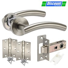 Brushed Stainless Steel Door Handle Pack for Internal Doors with Hinges & Latch