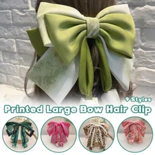 Large Printing Color Blocking Bow HairClip Party Bowknot Ponytail Clips Headwear