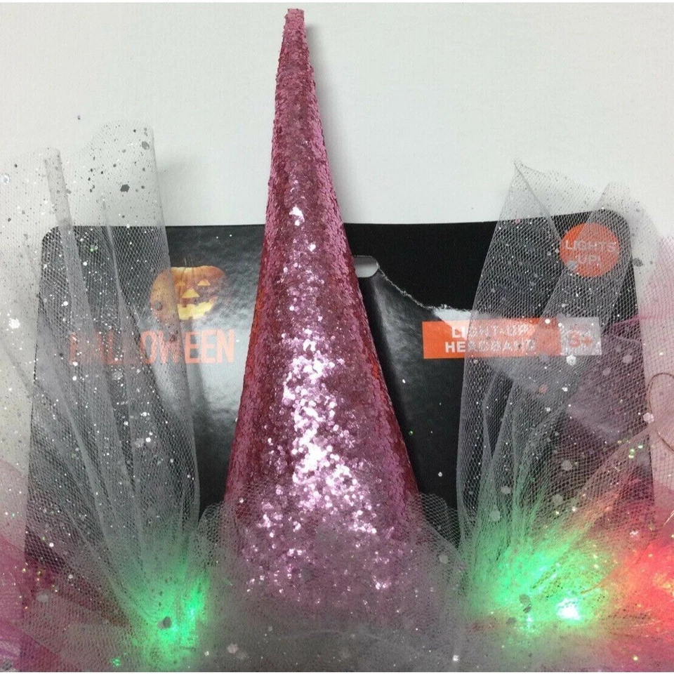 Light Up Unicorn Headband Pink Silver Sparkly Horn Halloween Costume Accessory - Image 3 of 3