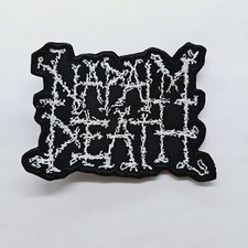 Napalm Death White  Old  Logo  Shaped EMBROIDERED PATCH