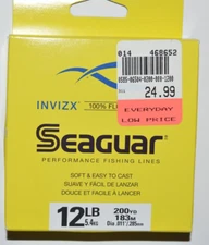 seaguar invizx 100% fluorocarbon 12lb 200yds clear fishing line
