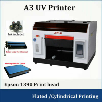 ACHI A3 UV Printer 1390 Printed Head Cylindrical 3D Embossed Flat T-Shirt Table