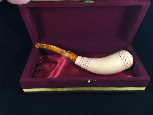 Hand Carved Horn Meerschaum Pipe, Hand-Carved Block Meerschaum, Horn Pipe - Picture 5 of 12