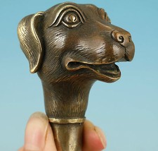 Asian Chinese Old Bronze Handmade Carved Dog Collect Statue Walking Stick Head