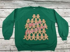 VTG 90's Merry Christmas Gingerbread Man Hanes Her Way Crewneck Sweatshirt - XL