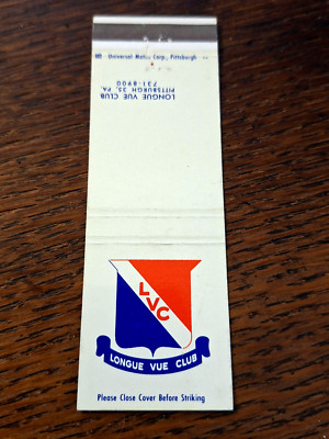 Vintage Matchbook: Longue Vue Club, Pittsburgh, PA