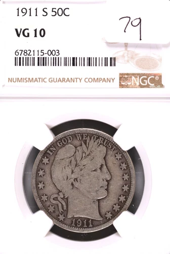 1911-S Barber Silver Half Dollar NGC VG-10 #5-003