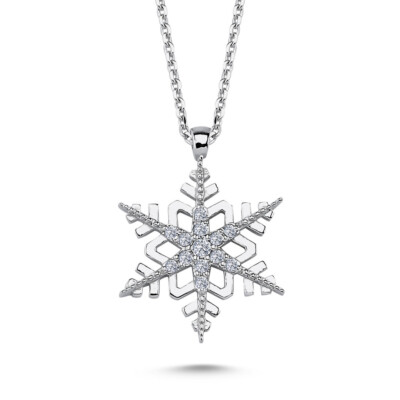 Diamant Halskette Schneeflocke Anhänger 14 Karat Weißgold