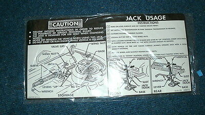 1969 CHEVROLET IMPALA CONVERTIBLE TRUNK JACK INSTRUCTIONS DECAL STICKER NEW