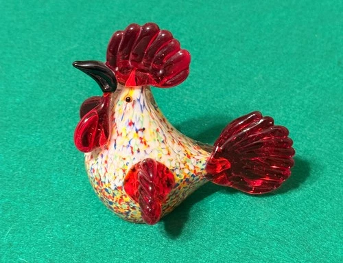 Murano Art Glass Rooster Figurine Spatter Confetti Tutti Frutti Italy 6" Vintage