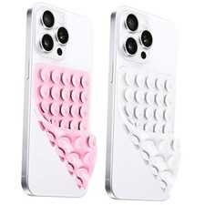 2 Pack Silicone Suction Cup Phone Case Mount Double Sided, Light Pink White