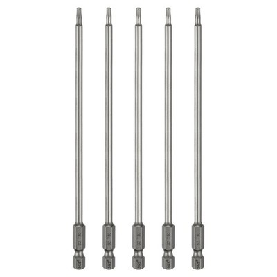 5pcs T10 Torx Head Screwdriver Bit 1/4'' Hex Shank 6'' Long Magnetic No Hole Tip