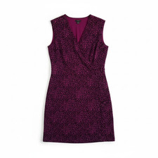 Ann Taylor Petite 2P Purple Black Faux Wrap Dress Sleeveless Jersey Work