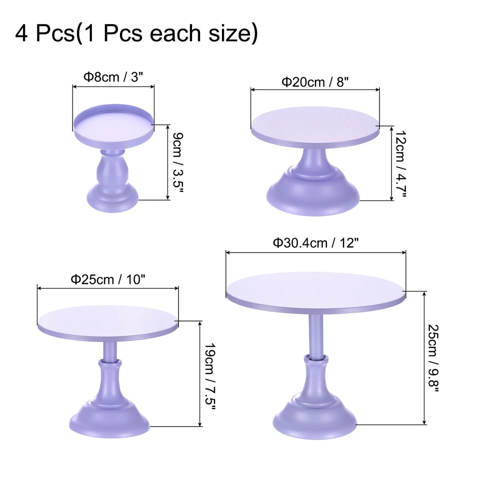 Juego de exhibición de mesa de postre púrpura 4 soportes de metal para pasteles de 3/8/10/12 pulgadas Foto 2 de 4