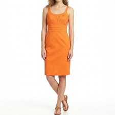 Calvin Klein Orange Pleated Bodice Sheath Dress Sleeveless Knee Length Size 8
