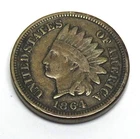 1864 Copper Nickel Indian Head Cent grades Fine