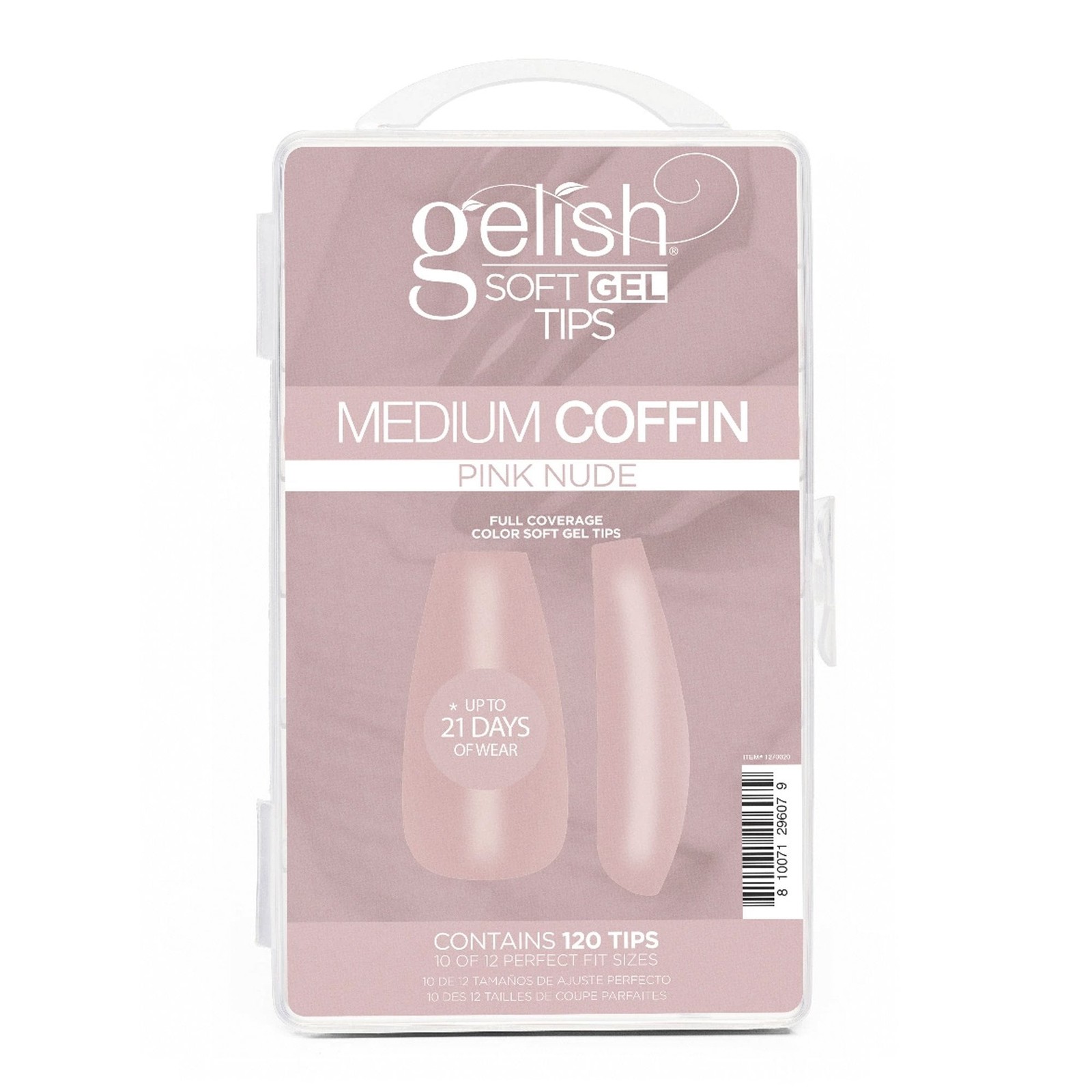 Gelish Soft Gel Neutral Tips - Medium Coffin Pink Nude (120 Tips & 12 Sizes)