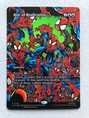 Mtg Carte Magic Marvel Spider-Man Rite of Replication Borderless FOIL Eng NM - Photo 1/2