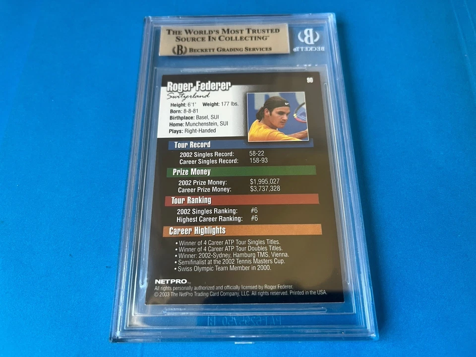 Roger Federer Tennis 2003 Net Pro Rookie Card #90 Signed Auto Beckett BAS - Image 2 of 2