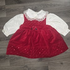 BT KIDS Vintage 12M Red Velvet Christmas Dress Sequins Rose 2 Piece