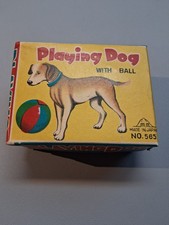 Vintage Playing Dog With Ball #565 Wind-up Tin Toy Japan 50's-60's Fuji Press