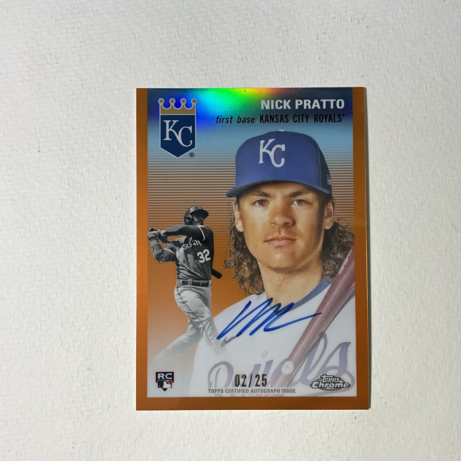 2023 Topps Chrome Nick Pratto ORANGE Rookie Refractor AUTO#'d /25 SSP ROYALS