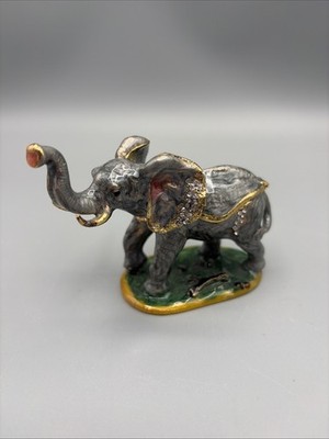 Jeweled Rhinestones Enamel Metal Elephant Jewelry Trinket Box