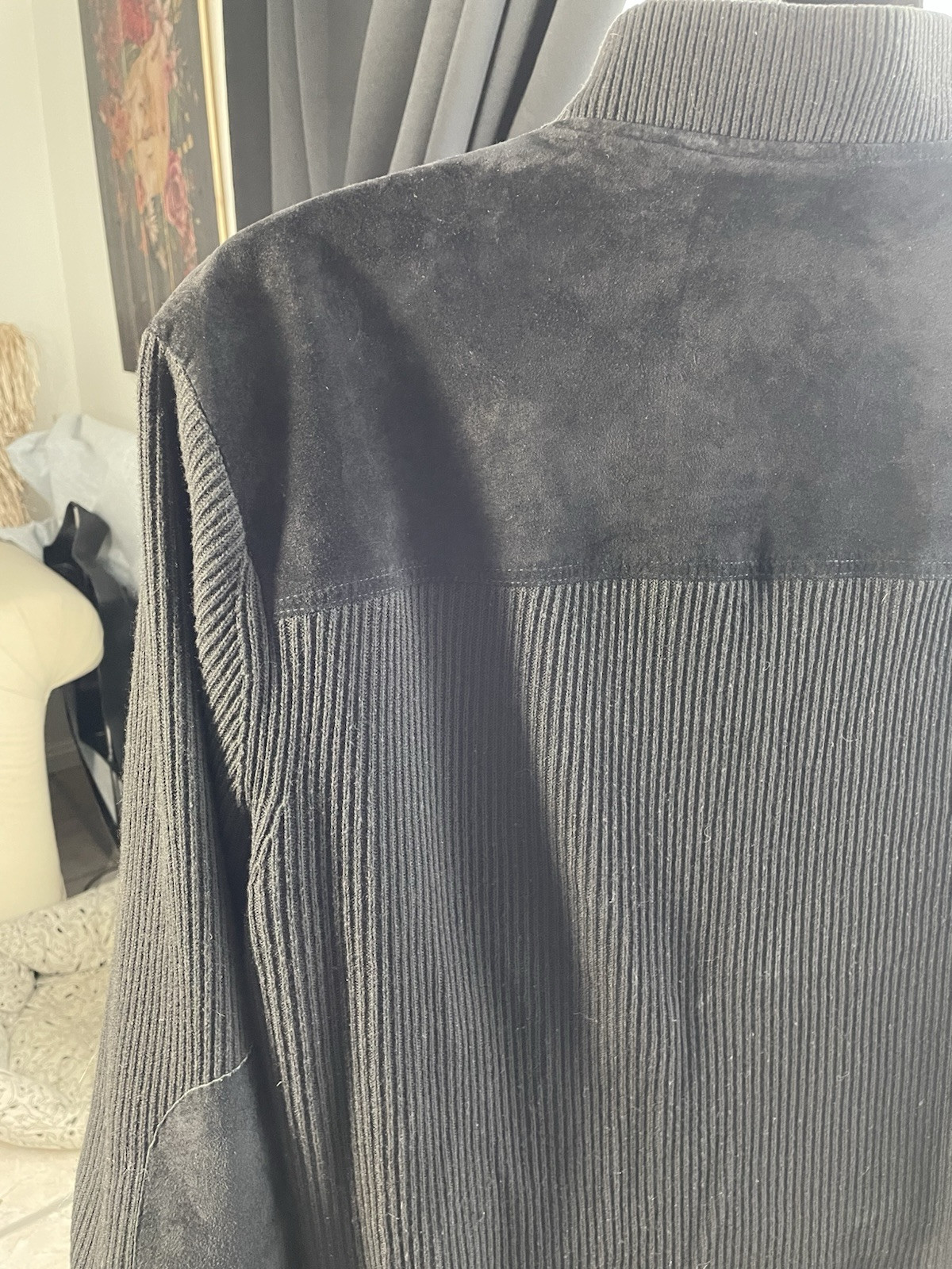 Pendleton Men Jacket Large Black Leather knit Sue… - image 4