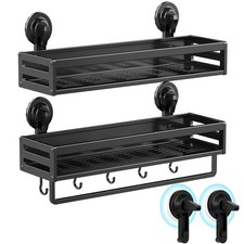Suction Cup Shower Caddy, 15.7 inch Extended Version, 5 Hooks  Towel Rrack, ...