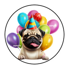 PUG BIRTHDAY ENVELOPE SEALS LABELS STICKERS 1.5" ROUND 30 FAVORS BALLOONS