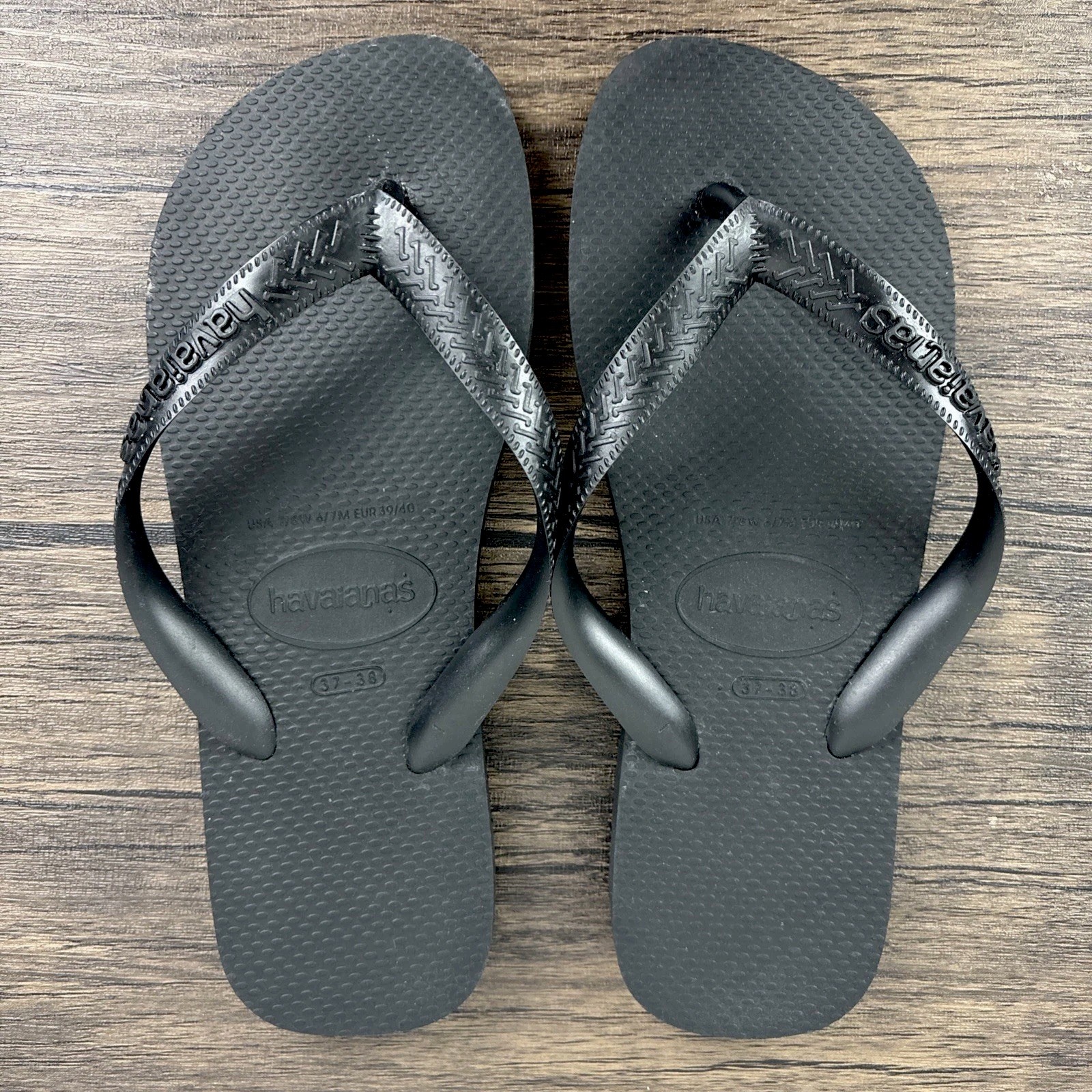 Havaianas Original Women’s Flip Flop Sandals Black Size 7 / 8 EU 37 / 38 Brazil