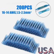 200X Heat Shrink Butt Wire Splice Seal Connectors Crimp Terminals Blue 16-14 AWG