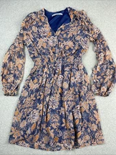 Collective Concepts Woman Size S/M Blue Orange Long Sleeve Stretch Floral Dress